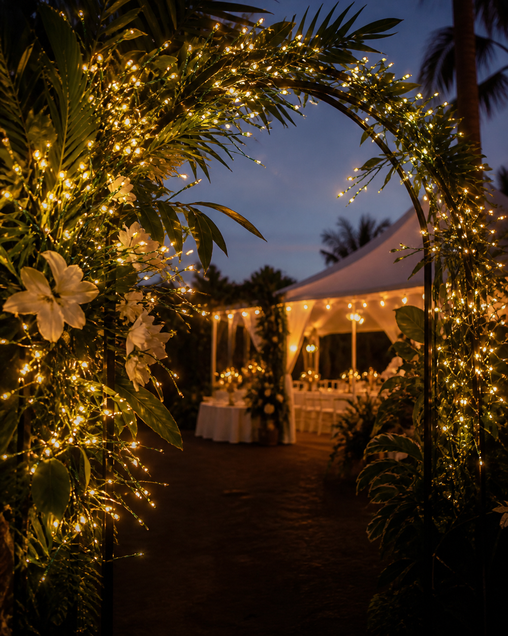 Warm white LED firecracker cluster string light structure