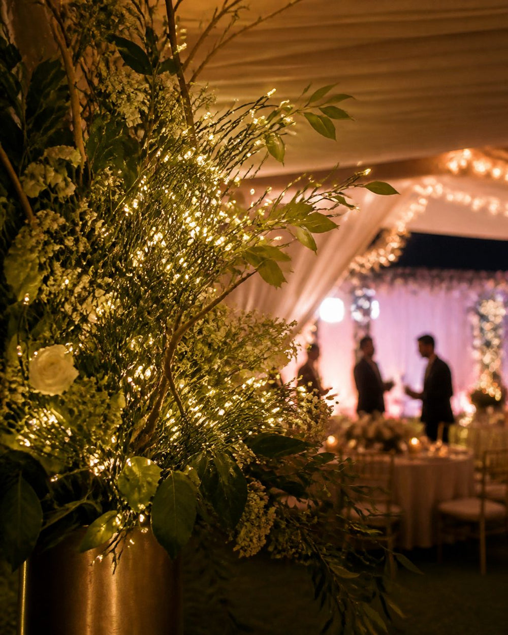 Decorative string lights for an event rental installation