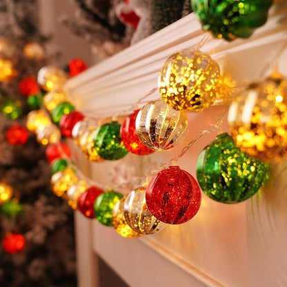 Electroplated Christmas ball string lights in a festive display